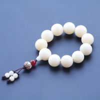 精抛天然大白玉菩提根手串男士文玩菩提子原籽文玩念珠本命年佛珠 14mm15颗 红玛瑙款