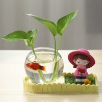 创意水养植物绿萝水培花瓶玻璃透明花盆器皿插花瓶子容器桌面摆件 初心恋人—女孩 中等