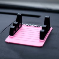 车载卡通梯形防滑垫多功能手机支架带临时号码停车牌汽车装饰用品 梯型防滑垫带号码(粉色)