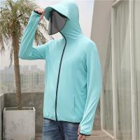 户外骑车外卖遮脸冰丝防晒服男薄钓鱼皮肤衣夏防紫外线透气防晒衣 浅蓝色 M (110-150斤)