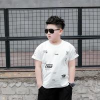 胖男童夏装上衣加肥加大男孩胖子宽松大码短袖t恤中大童潮童短袖 白色小英文字母短袖 140 建议体重60-75斤
