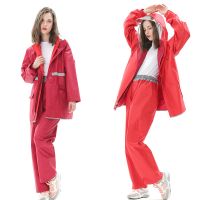 琴飞曼防暴雨雨衣 双面防水电动摩托车骑行雨披加厚雨衣雨裤套装 枣红配大红 XXXXL