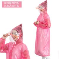 雨衣雨裤套装分体防水男女双帽檐防暴雨摩托车电动车成人分体雨衣 西瓜粉风衣式雨衣[双帽檐+加厚] 小号(150-160cm