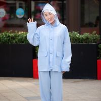 雨衣雨裤套装防暴雨外卖骑行雨披男女士长款全身电动自行车摩托车 马卡蓝[可拆卸帽檐+无印刷] M