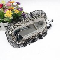 汽车后视镜套女漂亮内饰车镜子装饰套可爱卡通蕾丝 亚麻咖