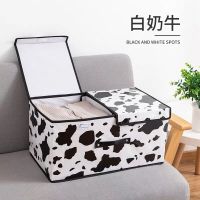 衣服收纳箱布艺整理箱子大号可折叠被子储物盒衣柜搬家收纳神器 防水款-白奶牛 小号35*25*15cm