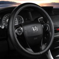 汽车真皮方向盘套四季通用型方向套牛皮防滑把套夏季新款圆形D型 真牛皮款-全黑色 圆形