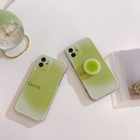 ins冷淡风渐变晕染浅绿色带支架苹果11手机壳12IPhonex/xr/78plus 相框 渐变绿色+支架 小可爱去小