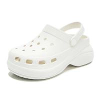 洞洞鞋女夏厚底增高外穿包头拖鞋珍珠水钻休闲沙滩鞋松糕防滑凉拖 白色 33/34