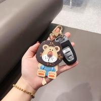 新款经典老花小狮子挂件法斗犬钥匙链狮子汽车钥匙扣时尚包包挂饰 老花摇头小狮子+普通扣