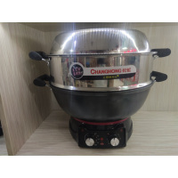 长虹(CHANGHONG)电锅多用炒菜电热锅加深款双旋钮铸铁34CM(大箱4台装)一蒸笼