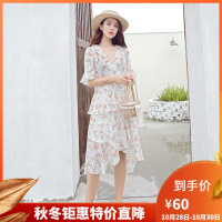 绒媛夏季新品连衣裙高级显瘦法式薄款裙子波点鲜花图案碎花拼图