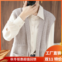 2021秋冬新款羊毛衫女100纯羊毛针织V领开衫马甲女毛衣无袖外套