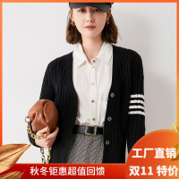 绒媛NJR2139,21秋冬新款纯色针织V领羊毛衫女休闲纽扣长袖开衫百搭气质上衣