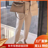 绒媛ZJ3303,高端夯货 外穿羊绒裤女显瘦松紧高腰9分宽管哈伦针织羊毛休闲裤女