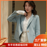 绒媛8619,2021女士新款羊毛双面呢大衣女短款西装领修身小个子百搭毛呢外套