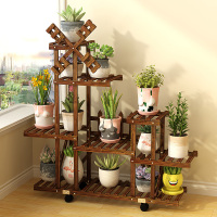 家优梦 花架子置物架阳台室内客厅简约客厅落地式多层多肉实木带轮花盆架