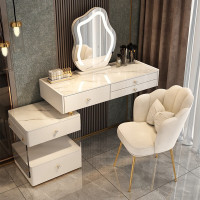 亚克力实木梳妆台卧室现代简约轻奢奶油岩板化妆台伸缩悬空化妆桌