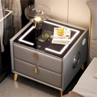 智能床头柜现代简约实木轻奢网红简易无线充电主卧室柜子轻奢家用
