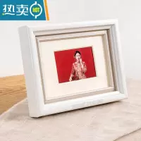敬平法式简约白色相框6寸7寸8寸结婚照装裱小画框洗照片做成挂墙摆台 米白色 方5寸[挂摆两用]内径12.7*12.7