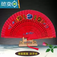 XIANCAI舞蹈扇古风红色扇子实木扇骨开合顺溜双面扇旗袍舞台走秀表演折扇 大红 镂空