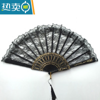 XIANCAI摆拍道具黑暗萝莉病娇哥特风洛丽塔复古风日式和风蕾丝旗袍扇子 单层蕾丝款黑色