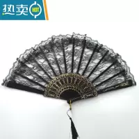 XIANCAI摆拍道具黑暗萝莉病娇哥特风洛丽塔复古风日式和风蕾丝旗袍扇子 单层蕾丝款黑色