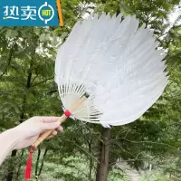 XIANCAI古风羽毛扇子诸葛亮同款鹅毛扇夏季便携蒲扇手工芭蕉扇中国风 精品白色圆扇子