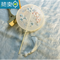 XIANCAI团扇古风长柄汉服搭配跳舞拍摄宫扇破云扇刺绣小圆扇舞蹈道具扇子 自在飞(圆扇 双面成品 直径20柄长30cm