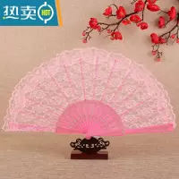 XIANCAI道具洛丽塔复古风蕾丝旗袍扇子折扇蕾丝扇走秀汉服黑色团扇小扇子 粉色蕾丝扇