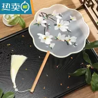 XIANCAI多买多减刺绣团扇中国风宫扇舞蹈古典汉服旗袍古风长柄流苏圆扇子 八瓣机绣-黄玉兰