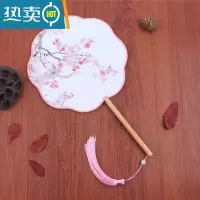 XIANCAI古风八瓣花形团扇女宫廷圆扇子中国复古典汉服长柄流苏舞蹈扇道具 桃花-八瓣