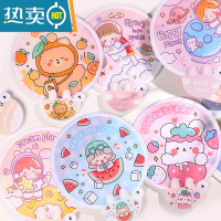 XIANCAI日式可折叠扇子便携夏季随身团扇手摇迷你收纳小学生可爱卡通儿童 蓝粉色-有扇柄款6个装 随机图案送收纳袋