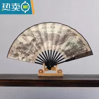 XIANCAI8寸折扇绢布雕刻印刷定制中国风男女礼品舞蹈转扇古韵扇子 清明上河图