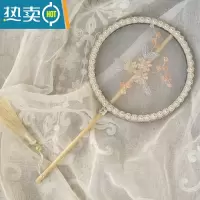 XIANCAI古风迷你团扇儿童汉服配饰女童刺绣扇子掌中扇中国风拍摄道具团扇 如兰-香槟色-(直径16)
