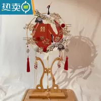 XIANCAI新娘婚扇结婚团扇喜扇子diy小红书中式婚礼手持婚扇凤凰汉服双圈 仙鹤款 材料包+扇架 喜扇