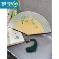 XIANCAI扇子夏天古风铃兰花绿色小折扇折叠女士中国风汉服旗袍折叠舞蹈扇 墨绿色
