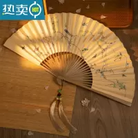 XIANCAI明制孔府花鸟裙折扇8寸30骨油竹古风汉服扇子双面宣纸舞蹈女 油竹(流苏+扇袋)
