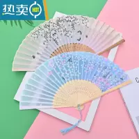 XIANCAI扇子古风折扇易开合儿童中国风汉服古装古典舞蹈扇流苏小折叠扇风 繁花似锦+黛色樱雨