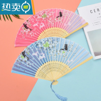 XIANCAI扇子古风折扇易开合儿童中国风汉服古装古典舞蹈扇流苏小折叠扇风 玉兔仙子-粉+春色满园