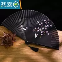 XIANCAI夏季随身流苏小扇子中国风古风折扇女士折叠复古汉服舞蹈小竹扇 [升级版]11落英缤纷(黑)