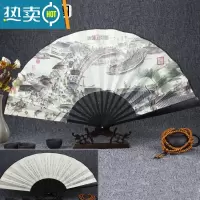 XIANCAI扇子古风扇子折扇舞蹈扇中国风男女学生霸气汉服折叠复古典绢布扇 8寸白清明[黑骨]