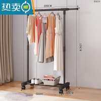 敬平简易晾衣架落地卧室折叠家用晾衣服杆室内阳台架子凉晒挂衣架衣柜 100cm黑色-入门可伸缩+万向轮晾衣杆