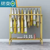 敬平晾衣架落地卧室内折叠简易挂衣杆家用收纳双排凉晒器衣帽置物架 加厚纳米金色二根管长100高160晾衣杆