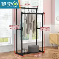 敬平晾衣架落地简易凉衣杆家用卧室内单杆式晒衣架折叠阳台挂衣服架子 双杆(普通款)黑色-无轮子 中晾衣杆
