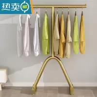敬平加厚简约晾衣架落地式卧室内外晒挂衣杆器折叠简易凉衣服帽架子 加粗纳米金色长60高130晾衣杆