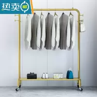 敬平轻奢落地挂衣服架家用卧室内衣帽架柜简易置物晾单杆式衣架移动轮 纳米金长90高135带轮+带板晾衣杆