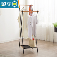 敬平晾衣架落地折叠室内家用阳台室外凉衣杆卧室实木不锈钢晒被子器 单身款-黑色(X架)晾衣杆