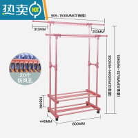 敬平晾衣架落地折叠室内伸缩阳台家用卧室晒衣架户外衣服被子挂衣架杆 双杆双层/防风孔/玫瑰金/承重250斤 大晾衣杆