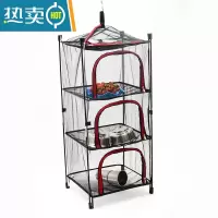 敬平夏季户外露营餐具收纳通风网折叠储物收纳网兜 晾衣网兜 晒网挂网 带支架款四层晒网-红色晒衣篮